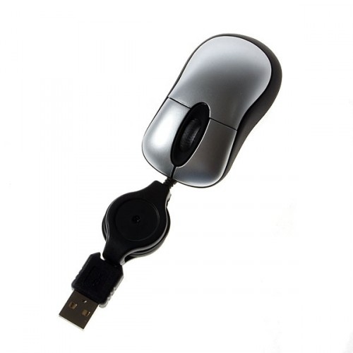 Optická mini myš s navíjecím kabelem na notebook - šedá