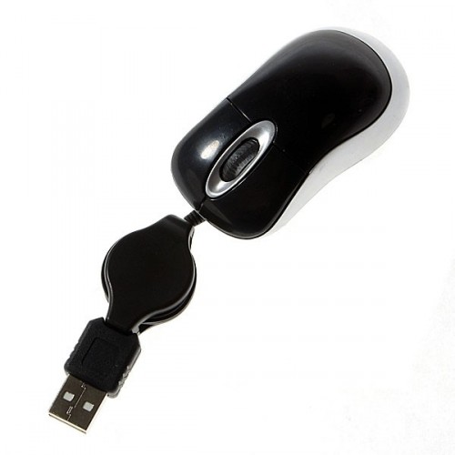 Optická mini myš s navíjecím kabelem na notebook - černá