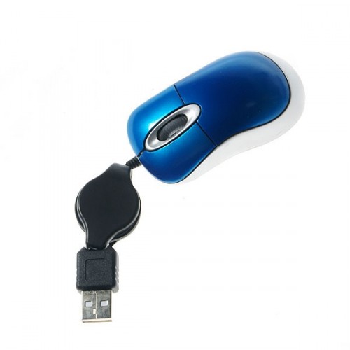 Optická mini myš s navíjecím kabelem na notebook - modrá