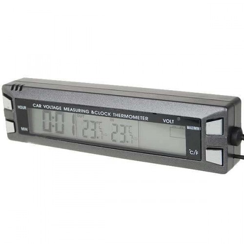 3,8'' LCD digitální hodiny s vnitřním / vnějším teploměrem + měření napětí pro vozidla