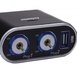 2-rozbočovač autozapalovačovej zásuvky s vypínačmi a USB