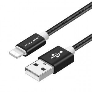 2m VOXLINK datový a nabíjecí kabel s nylonovým opletením černý pro iPhone 5 6 7 8 X